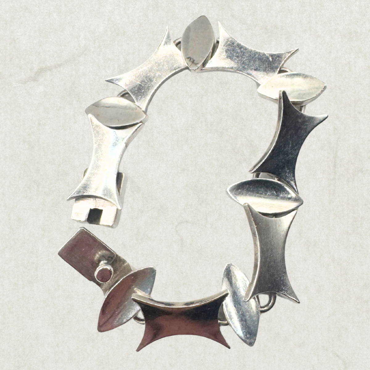 Vintage Taxco Modernist Sterling Silver Bracelet – Signed TF-15, Mexico 925, 1970s, 50.5g