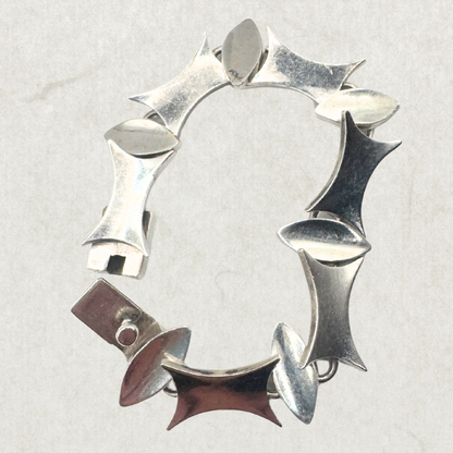 Vintage Taxco Modernist Sterling Silver Bracelet – Signed TF-15, Mexico 925, 1970s, 50.5g