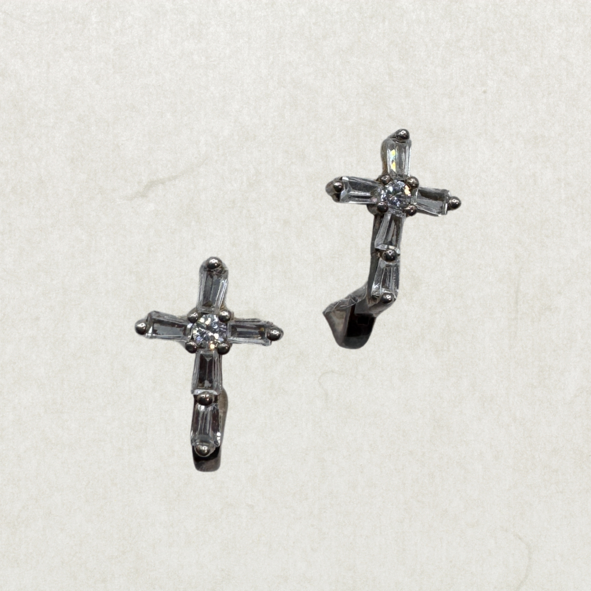 Sterling Silver 925 Cross Earrings with Crystals – English Clasp