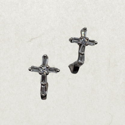 Sterling Silver 925 Cross Earrings with Crystals – English Clasp