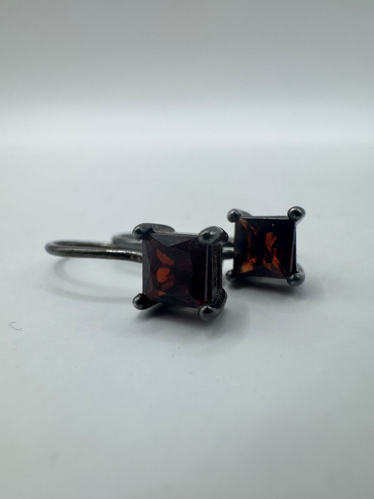 Vintage 925 Sterling Silver Dark Red Stone Earrings