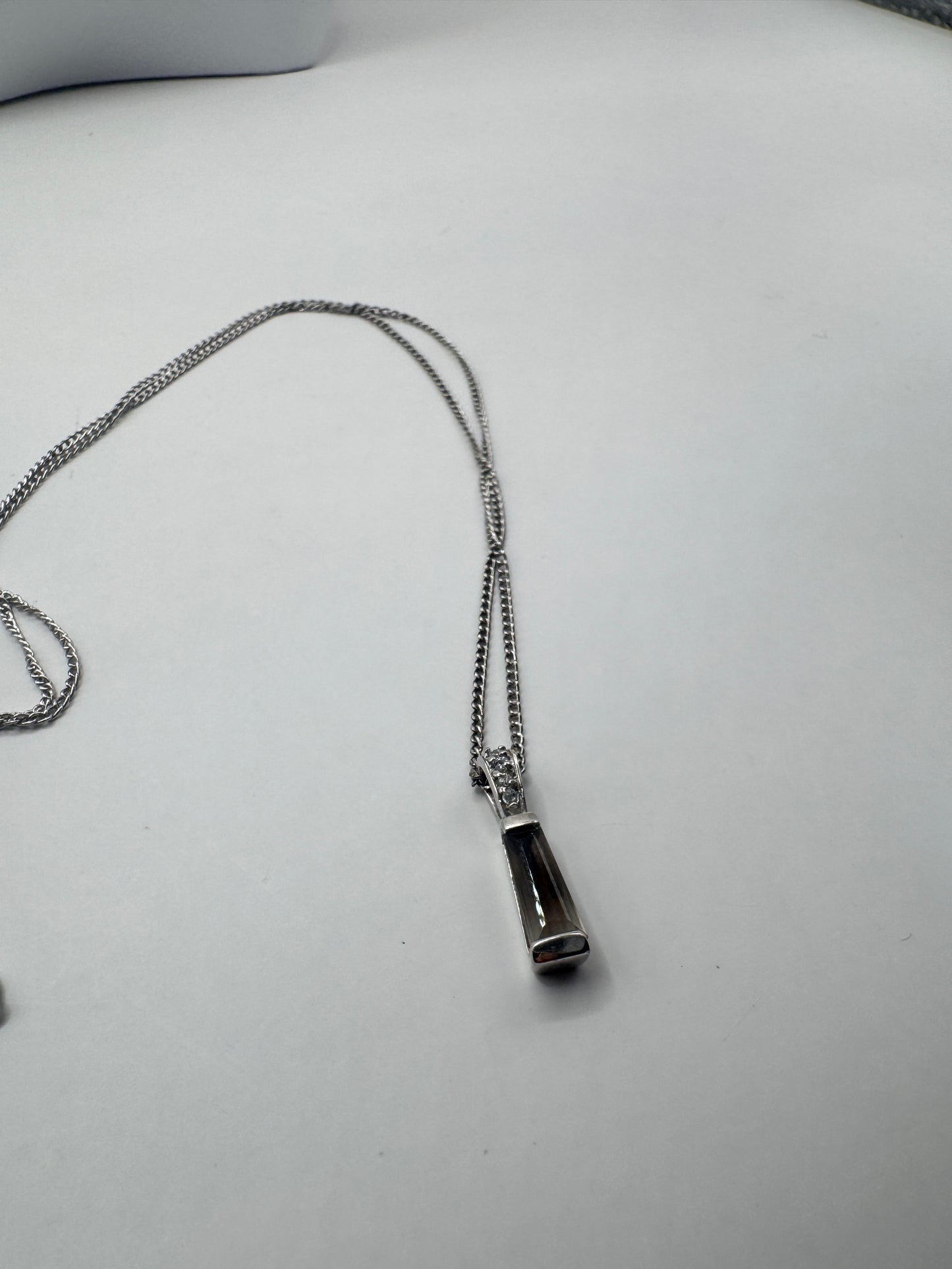 Vintage Sterling Silver Necklace with Crystal Pendant – 925