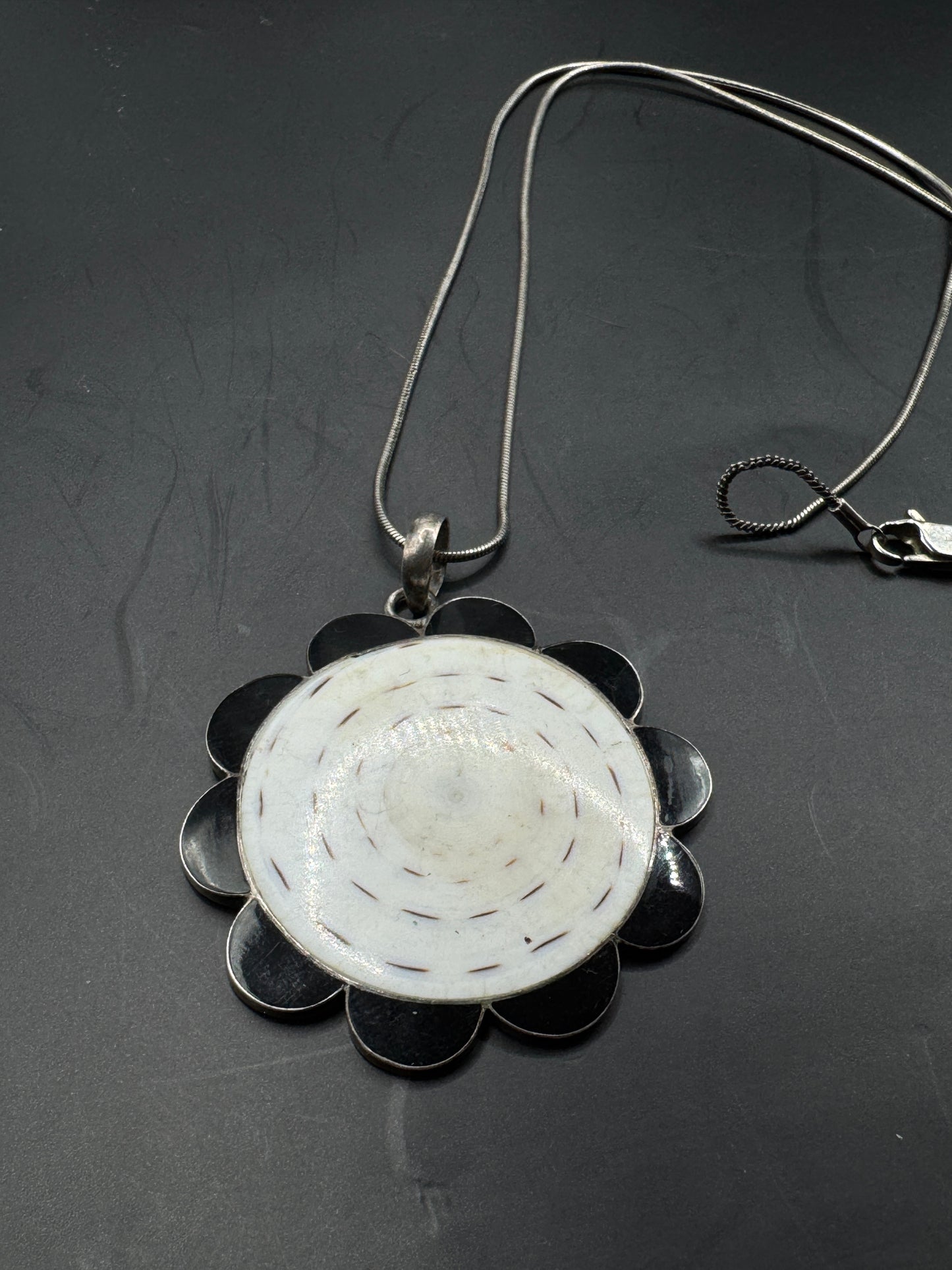 Vintage Sterling Silver Large Floral Pendant Necklace – 20” Chain, Statement Piece