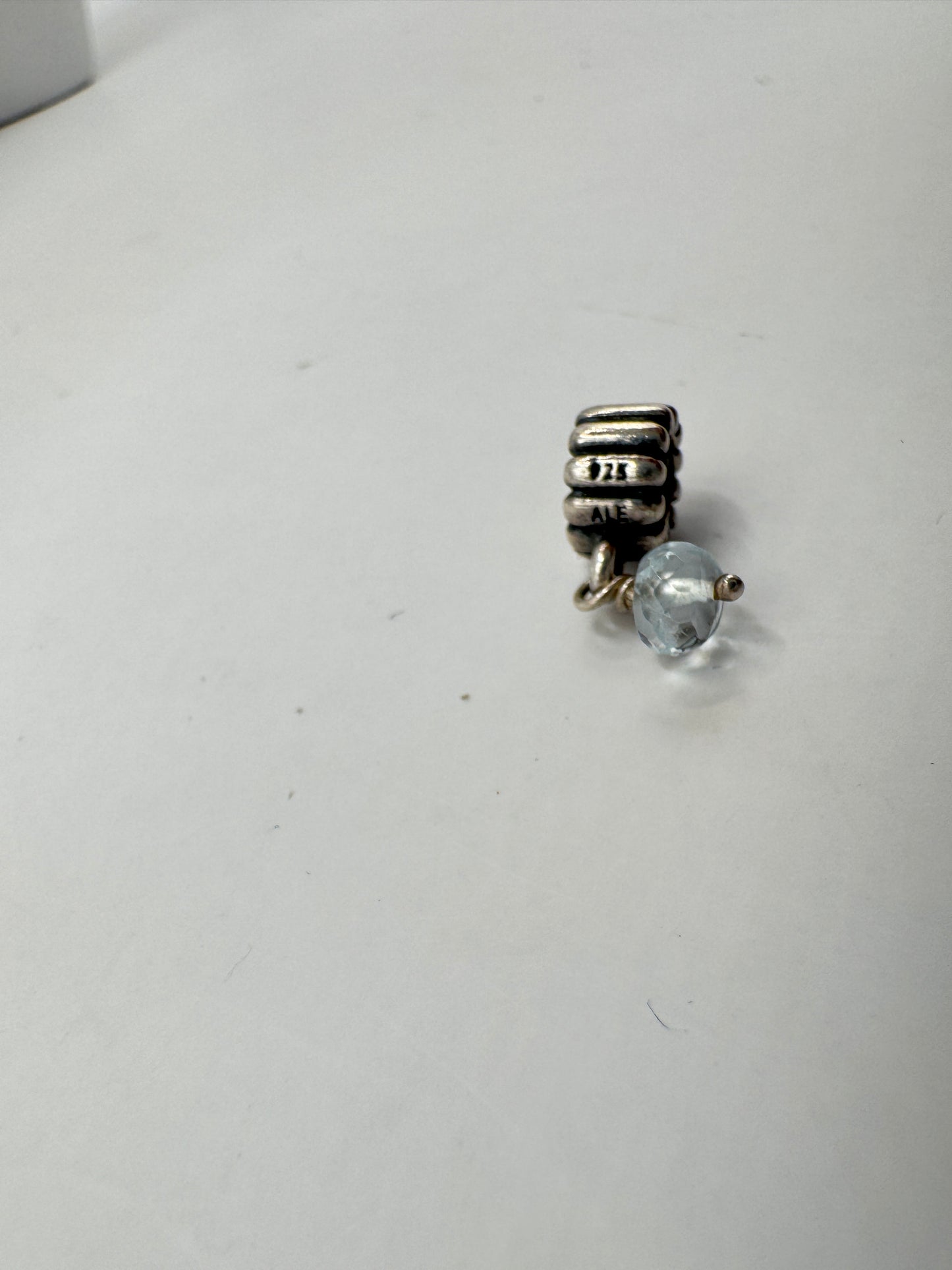 Authentic Pandora ALE 925 Sterling Silver Dangle Charm with Faceted Blue Gem