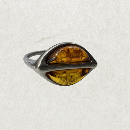 Vintage Silver 925 Dual Amber Ring Size 7