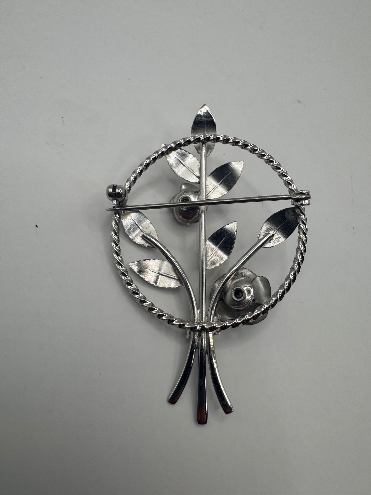 Fine Sterling Silver BOND BOYD Circular Floral Pin Brooch