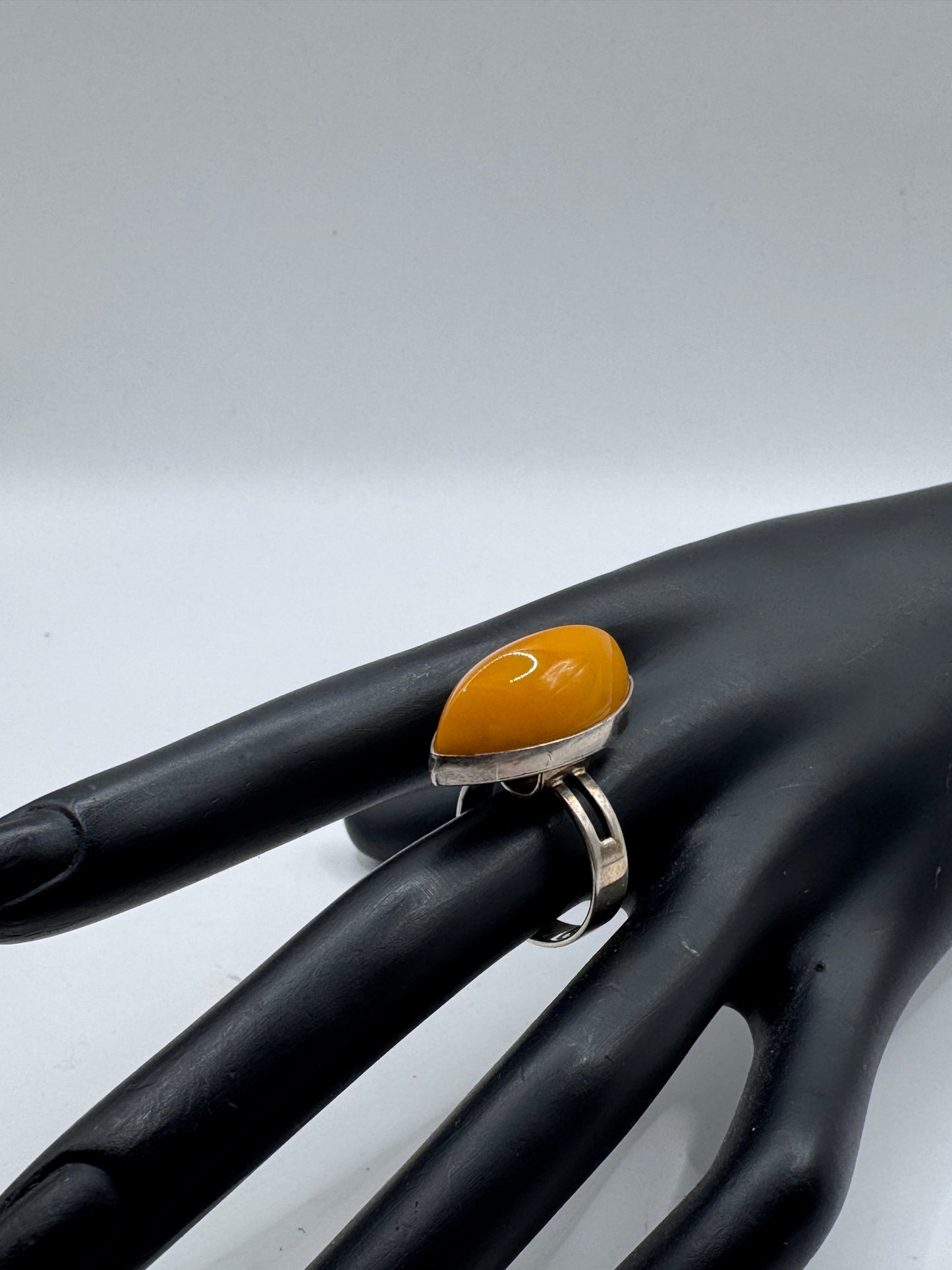 Sterling Silver Ring with Milk Amber, Size 9.5