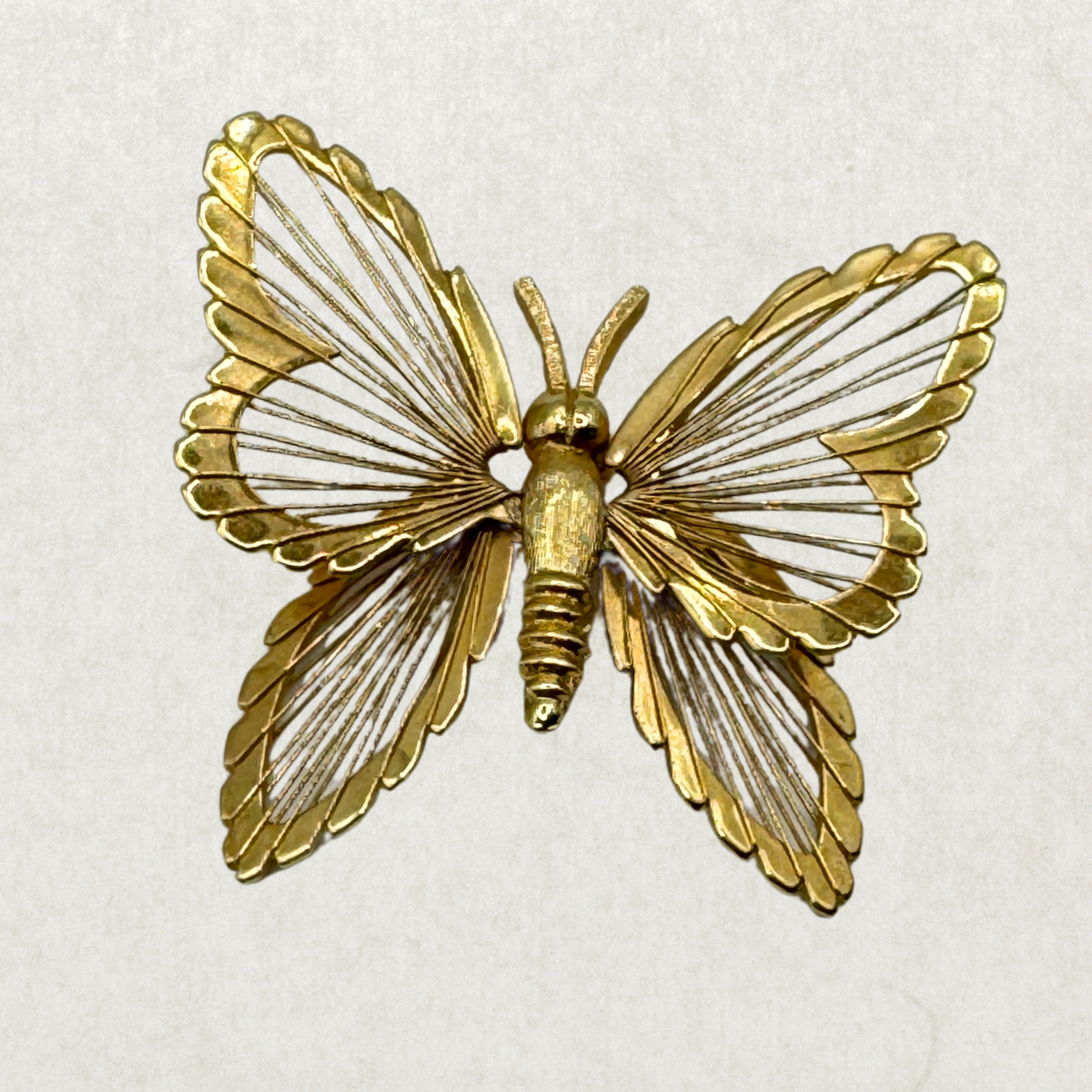 Vintage MONET Butterfly Brooch – Gold Tone Wire Wing Designer Pin 2” x 1.5”