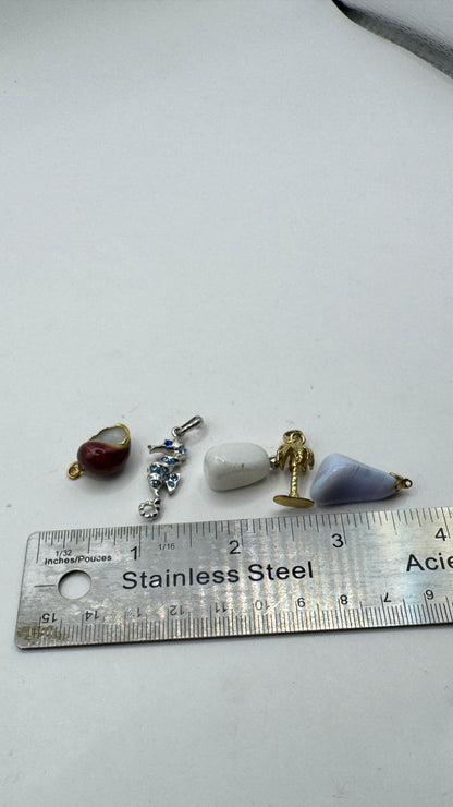 Vintage Pendant Charm Lot – Seahorse Palm Tree Stone & Enamel Charms Set