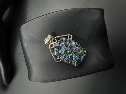 Vintage Sterling Silver Pendant with Titanium Druzy – 1”