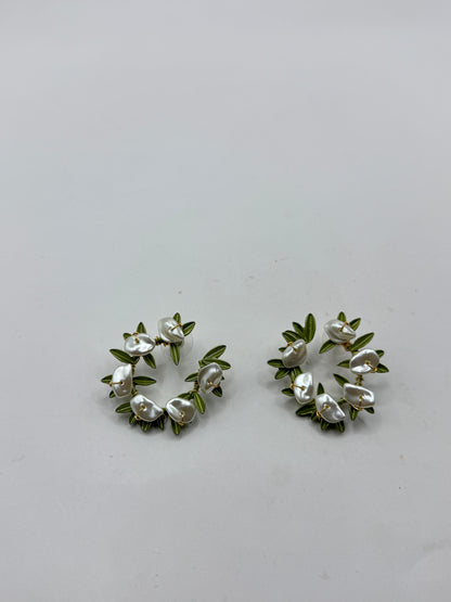 Handcrafted Lily of the Valley Hoop Earrings – Brass & Freshwater Pearl Style with Sterling Silver 925 Posts
