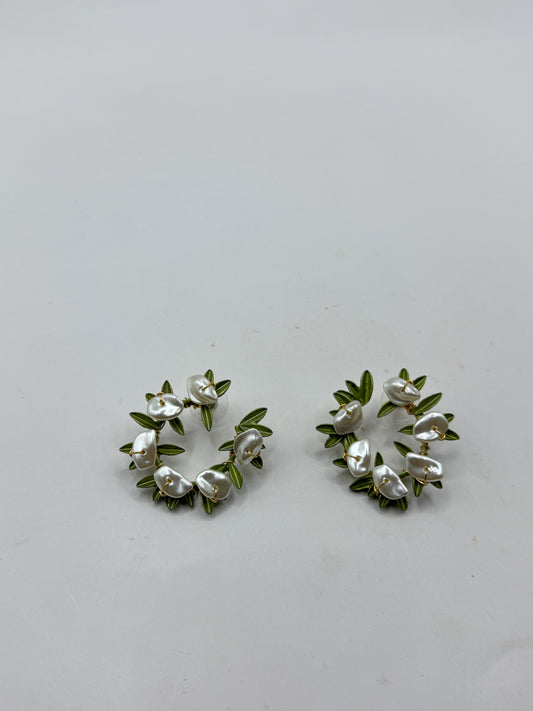 Handcrafted Lily of the Valley Hoop Earrings – Brass & Freshwater Pearl Style with Sterling Silver 925 Posts