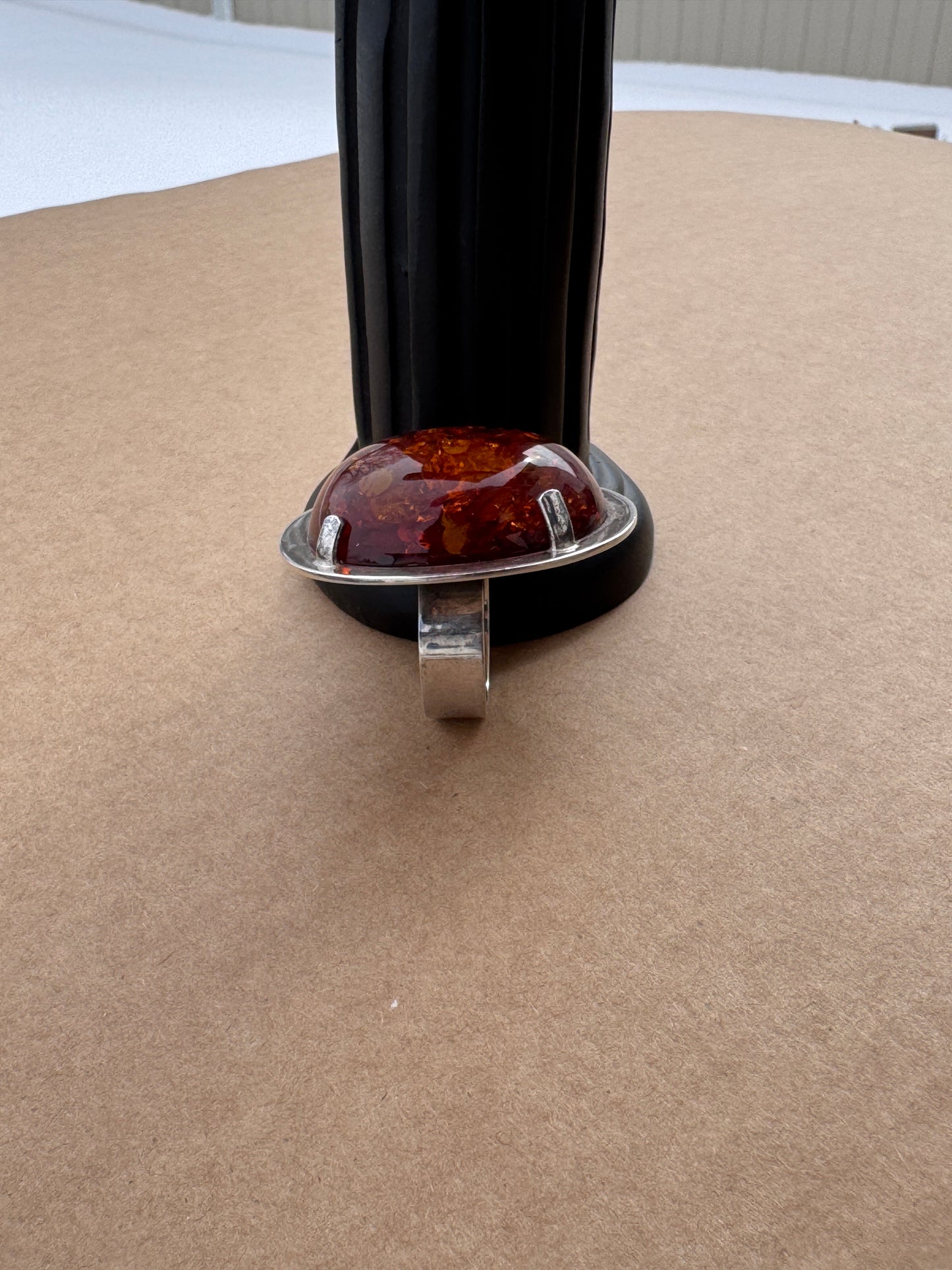 Mogens Godskesen Sterling Silver Ring with Large Baltic Fire Amber, Size 7