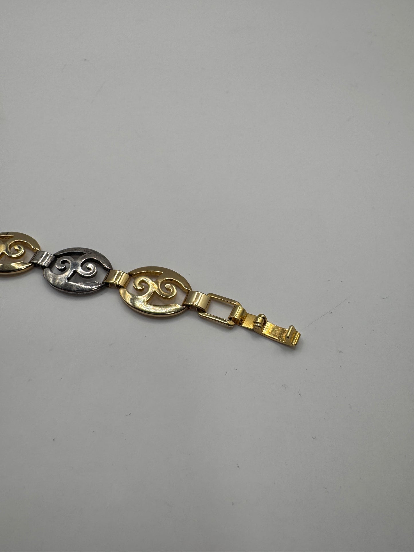 Vintage Two-Tone Sterling Silver Bracelet – Scroll Design, 925