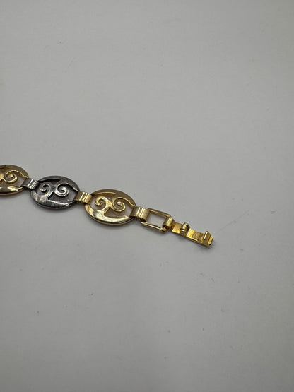 Vintage Two-Tone Sterling Silver Bracelet – Scroll Design, 925