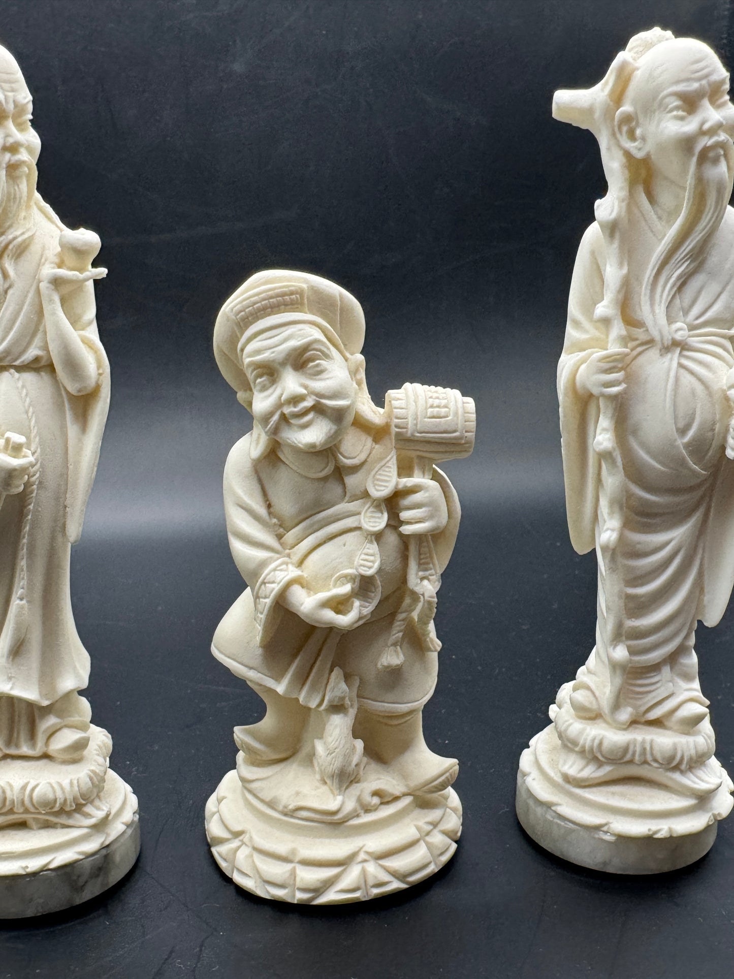 Vintage A. Giannelli Italian Alabaster Oriental Figurines Set of 3 – Signed Sculptures on Marble Bases