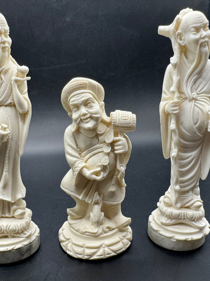 Vintage A. Giannelli Italian Alabaster Oriental Figurines Set of 3 – Signed Sculptures on Marble Bases