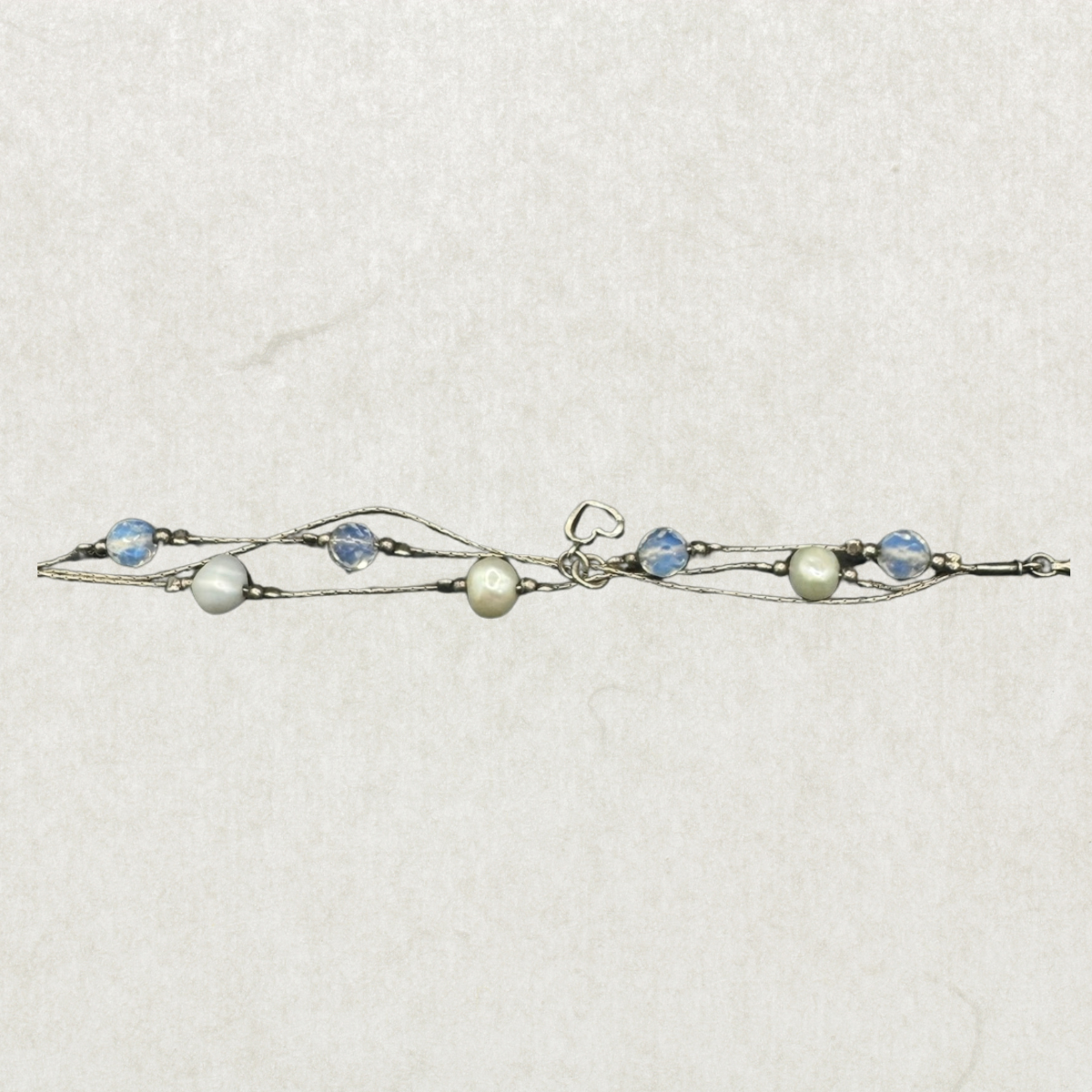 Elegant 925 Silver Bracelet with Pearl & Opalite – 7”