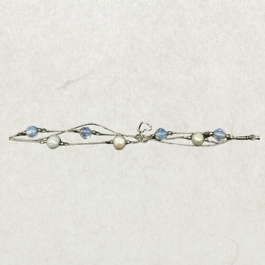 Elegant 925 Silver Bracelet with Pearl & Opalite – 7”