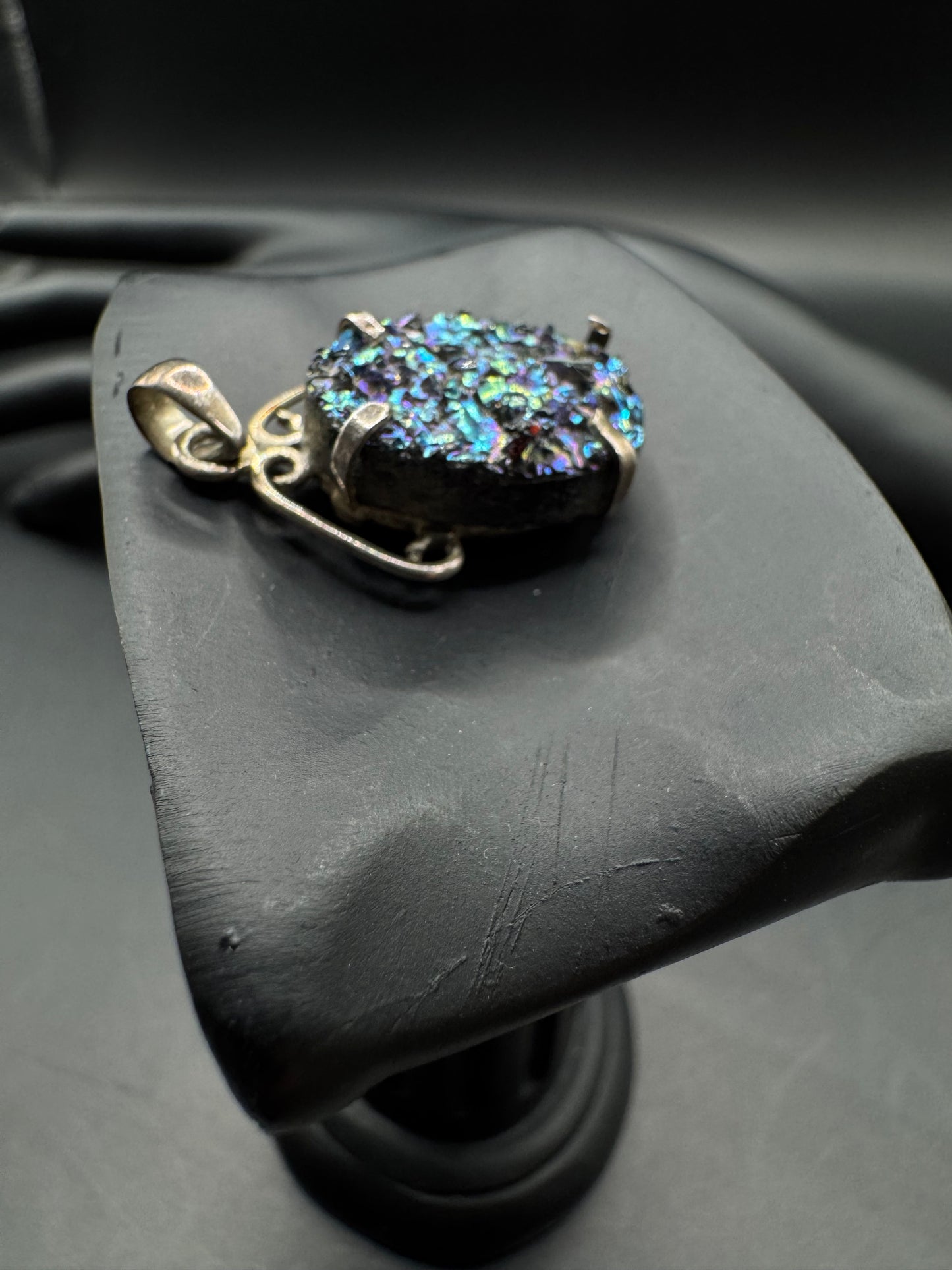 Vintage Sterling Silver Pendant with Titanium Druzy – 1”