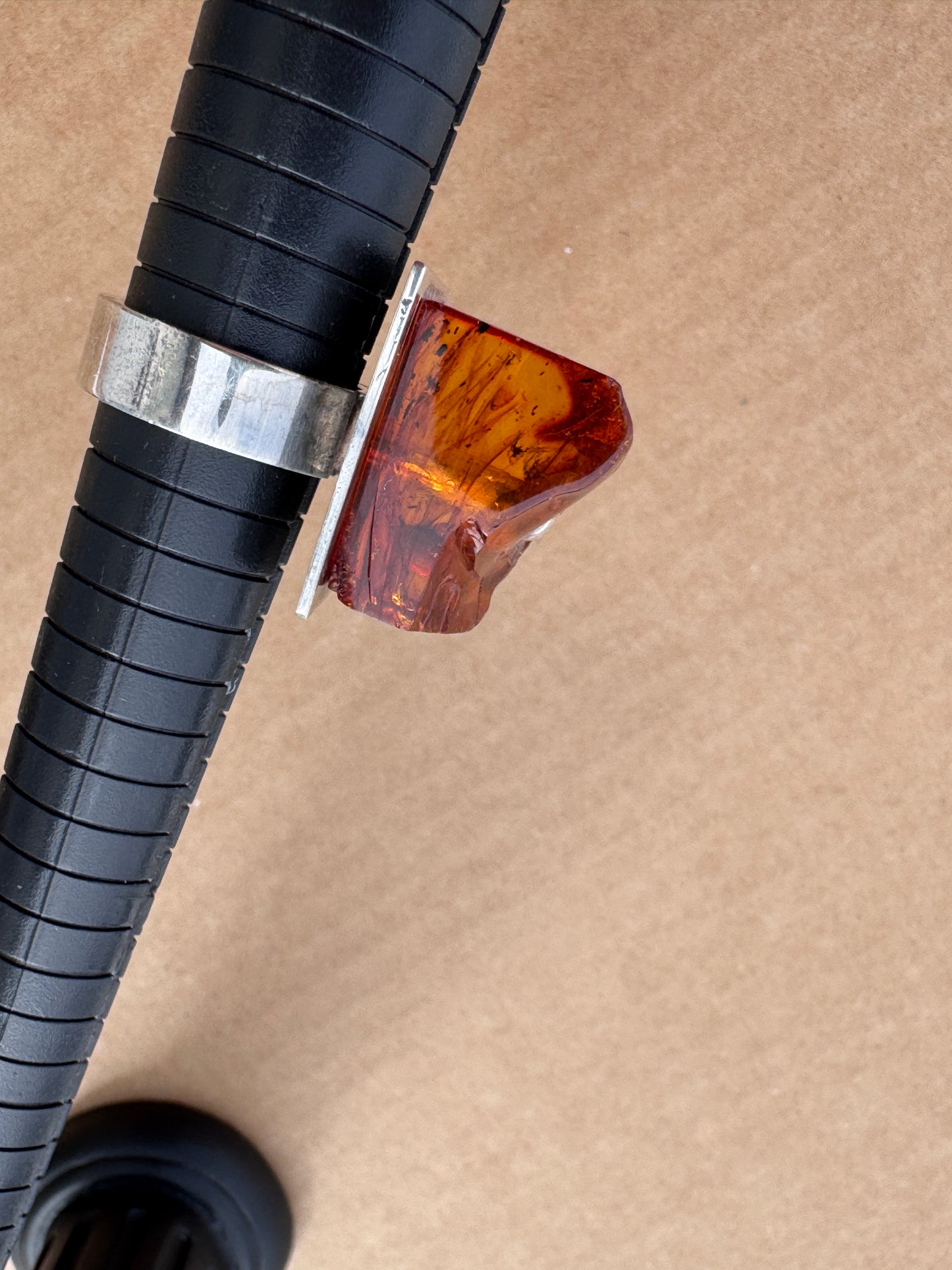 Sterling Silver Modernist Ring with Sculptural Amber, Mogens Godskesen Size 9