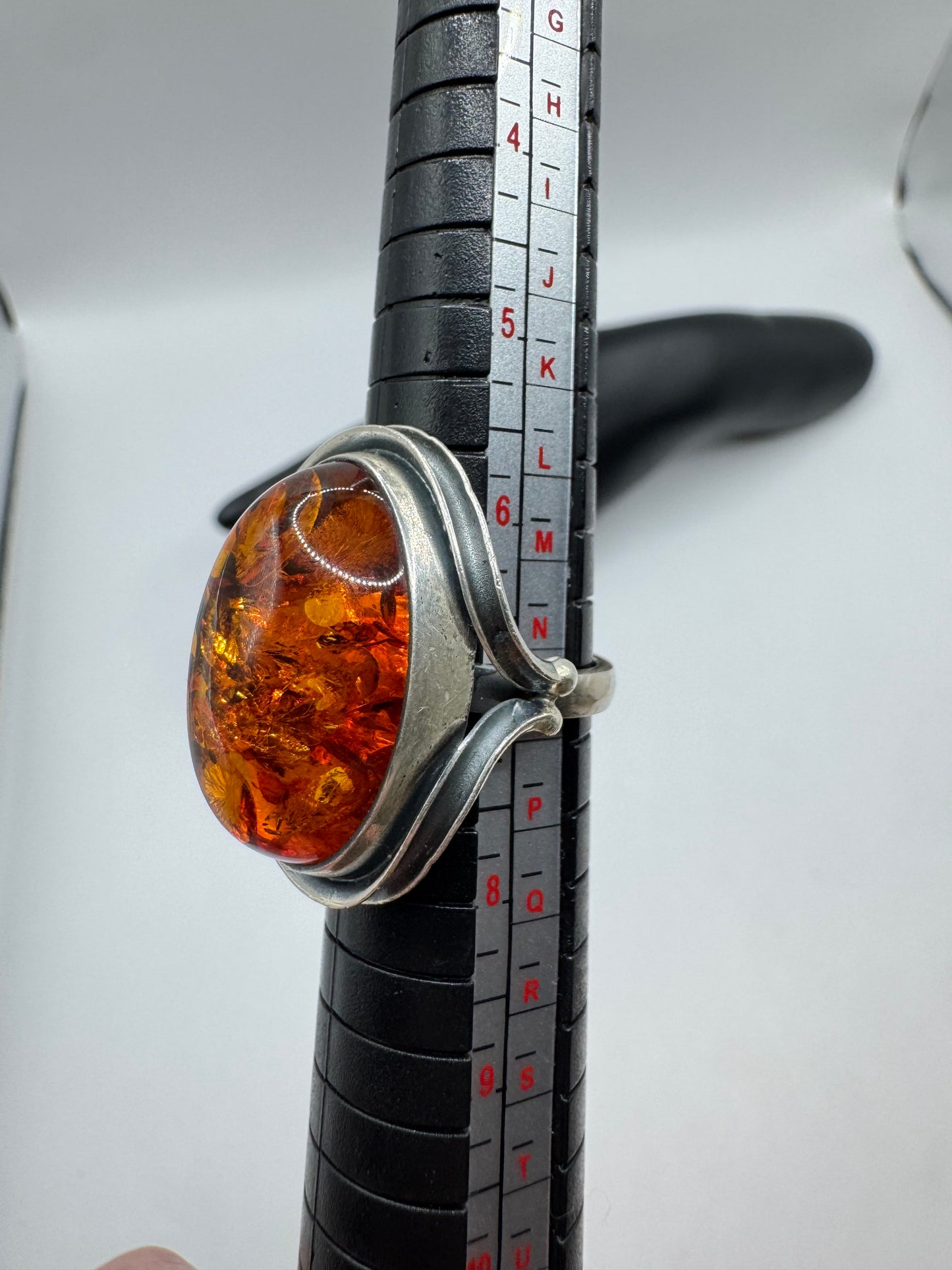 Vintage Sterling Silver X-Large Amber Sculpture Ring Size 7