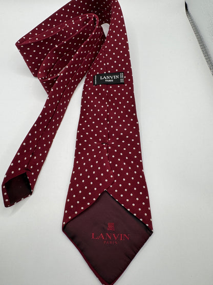 Vintage Lanvin 100% Silk Tie – Burgundy with White Polka Dots, 55” x 3.5”