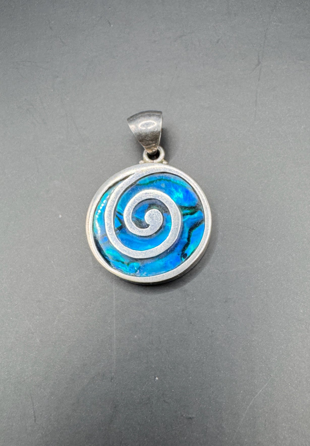 Sterling Silver 925 Fire Rainbow Blue Opal Greek Spiral Pendant
