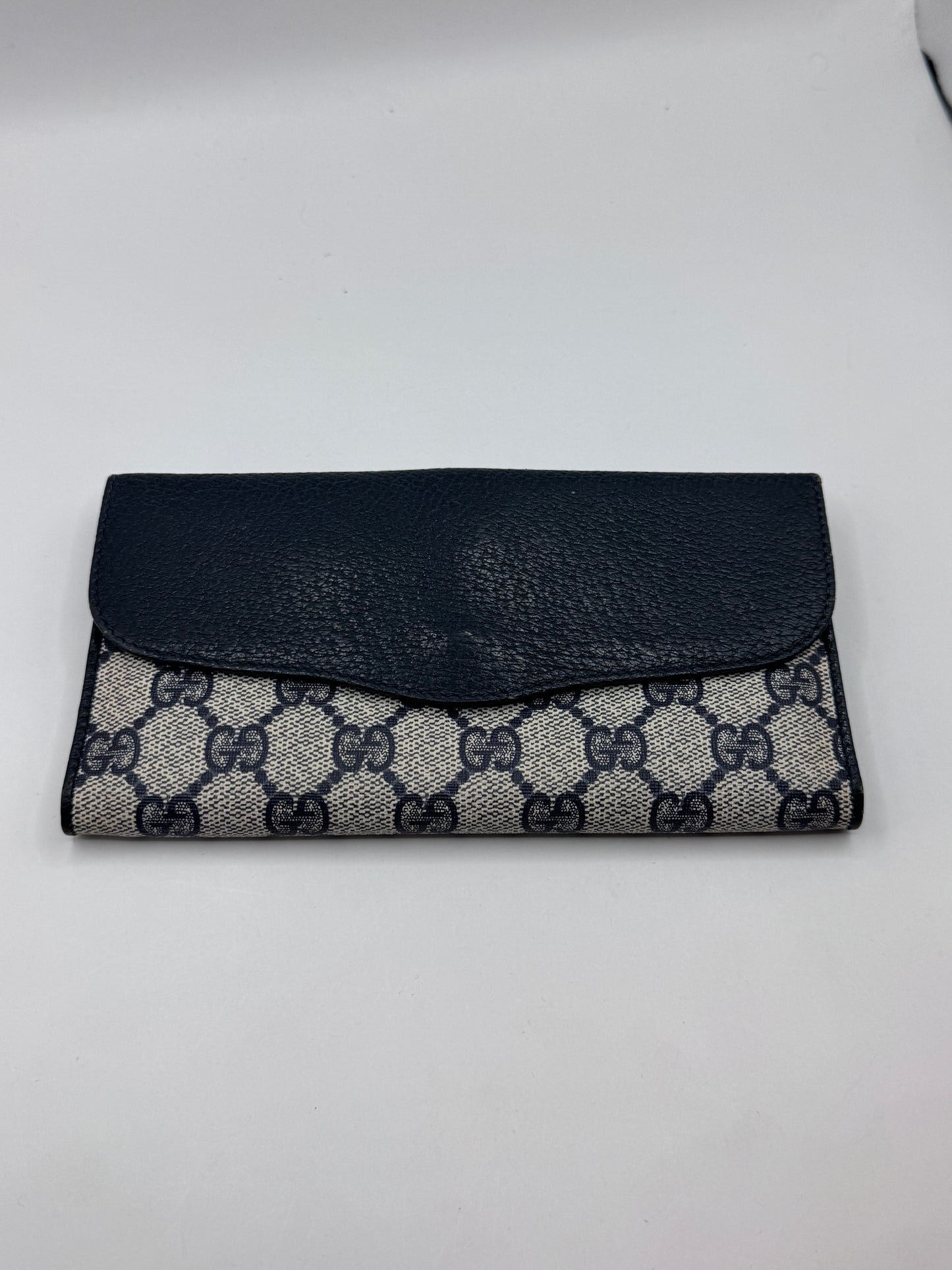 Authentic Gucci Accessory Collection GG Canvas Trifold Wallet in Blue – Excellent Condition