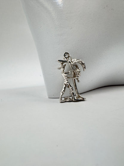 Vintage Sterling Silver Pendant – Farmer & Palm Tree Scene