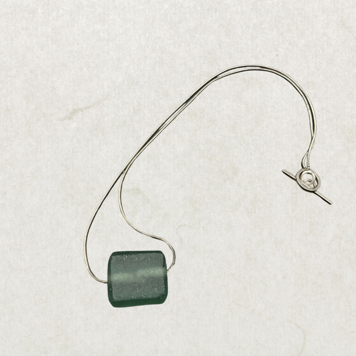 Sterling Silver Green Glass Pendant Necklace – Scandinavian Minimalist Cube, 16”