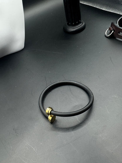 Marc by Marc Jacobs Minimalist Rubber Bracelet – Black & Gold Tone Designer Cuff, Modern Unisex