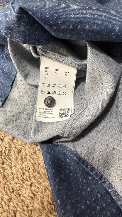 BOSS Hugo Boss Men’s Slim Fit Dress Shirt – Size L, Blue Micro-Print, Long Sleeve
