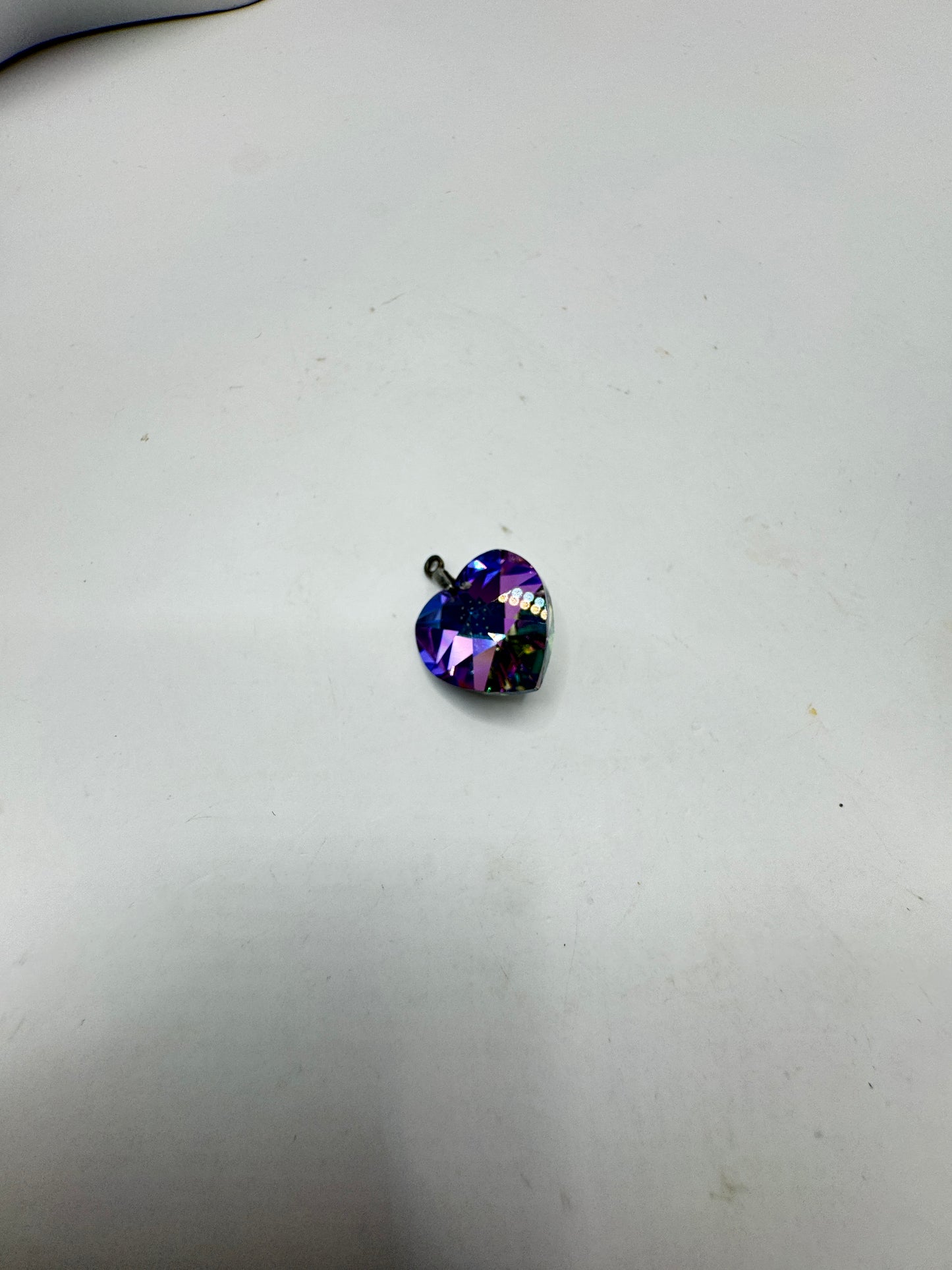 Vintage 925 Sterling Silver Crystal Heart Pendant – Aurora Purple Blue Faceted Charm