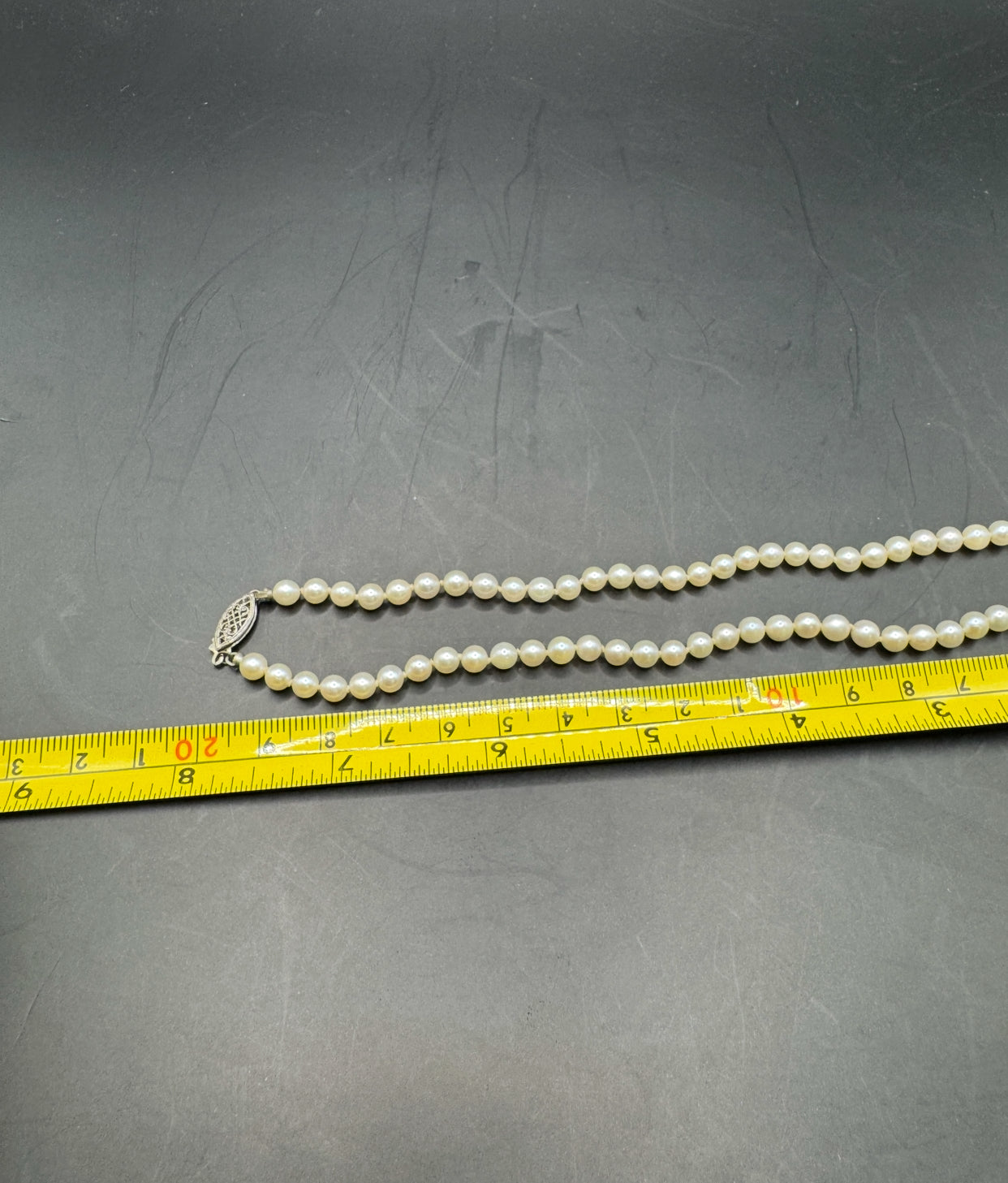 Vintage Mid-Century Pearl Necklace with Sterling Silver Clasp – 16.5” Choker Length