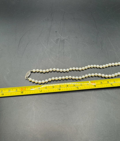 Vintage Mid-Century Pearl Necklace with Sterling Silver Clasp – 16.5” Choker Length