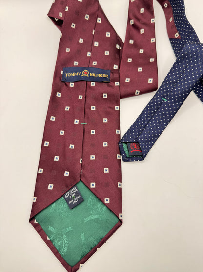 Vintage Tommy Hilfiger 100% Silk Tie – Burgundy & Navy Double-Sided, 56” x 3.5”