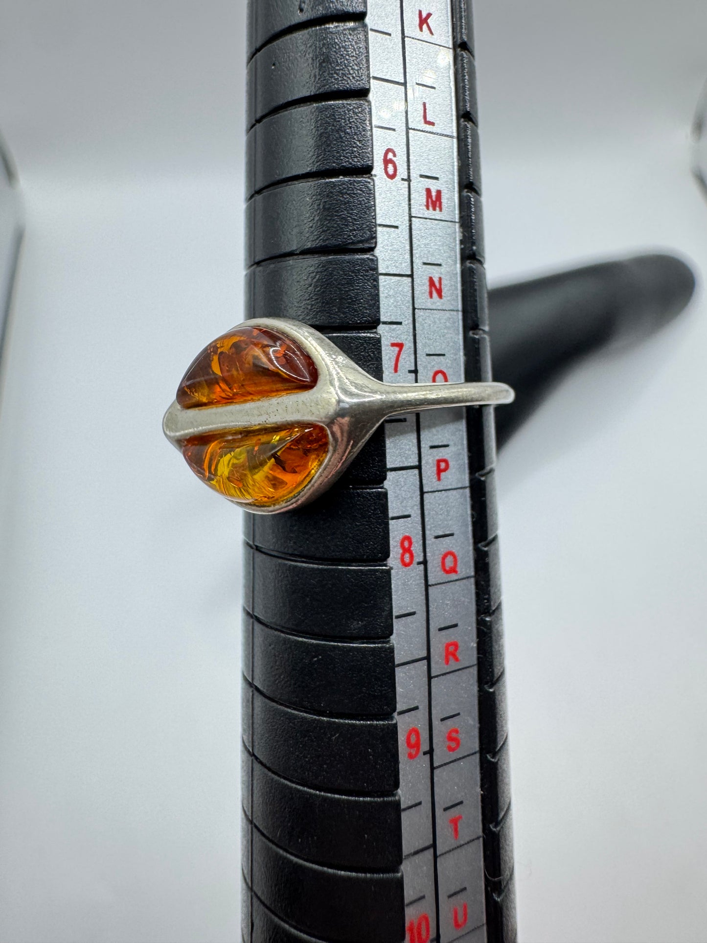 Vintage Silver 925 Dual Amber Ring Size 7