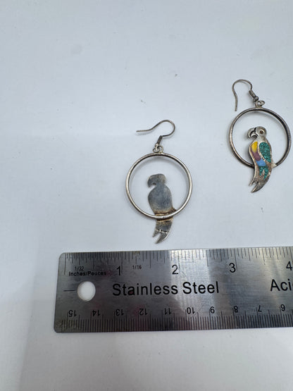 Vintage Mexico Sterling Silver Parrot Hoop Earrings – Excellent Condition