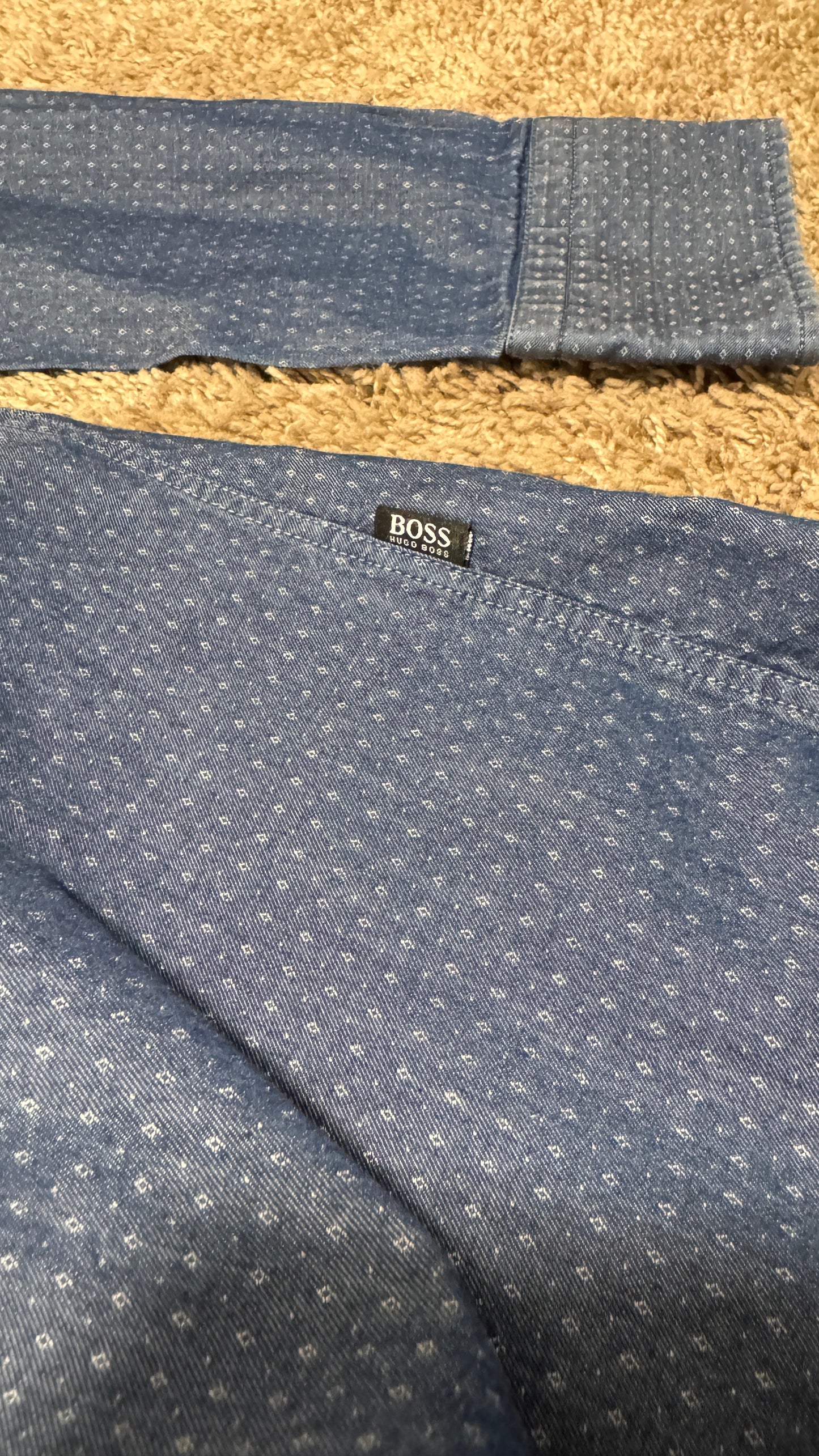 BOSS Hugo Boss Men’s Slim Fit Dress Shirt – Size L, Blue Micro-Print, Long Sleeve