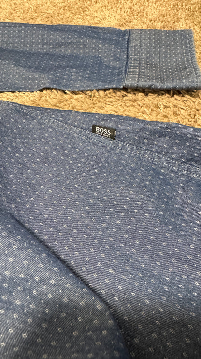 BOSS Hugo Boss Men’s Slim Fit Dress Shirt – Size L, Blue Micro-Print, Long Sleeve