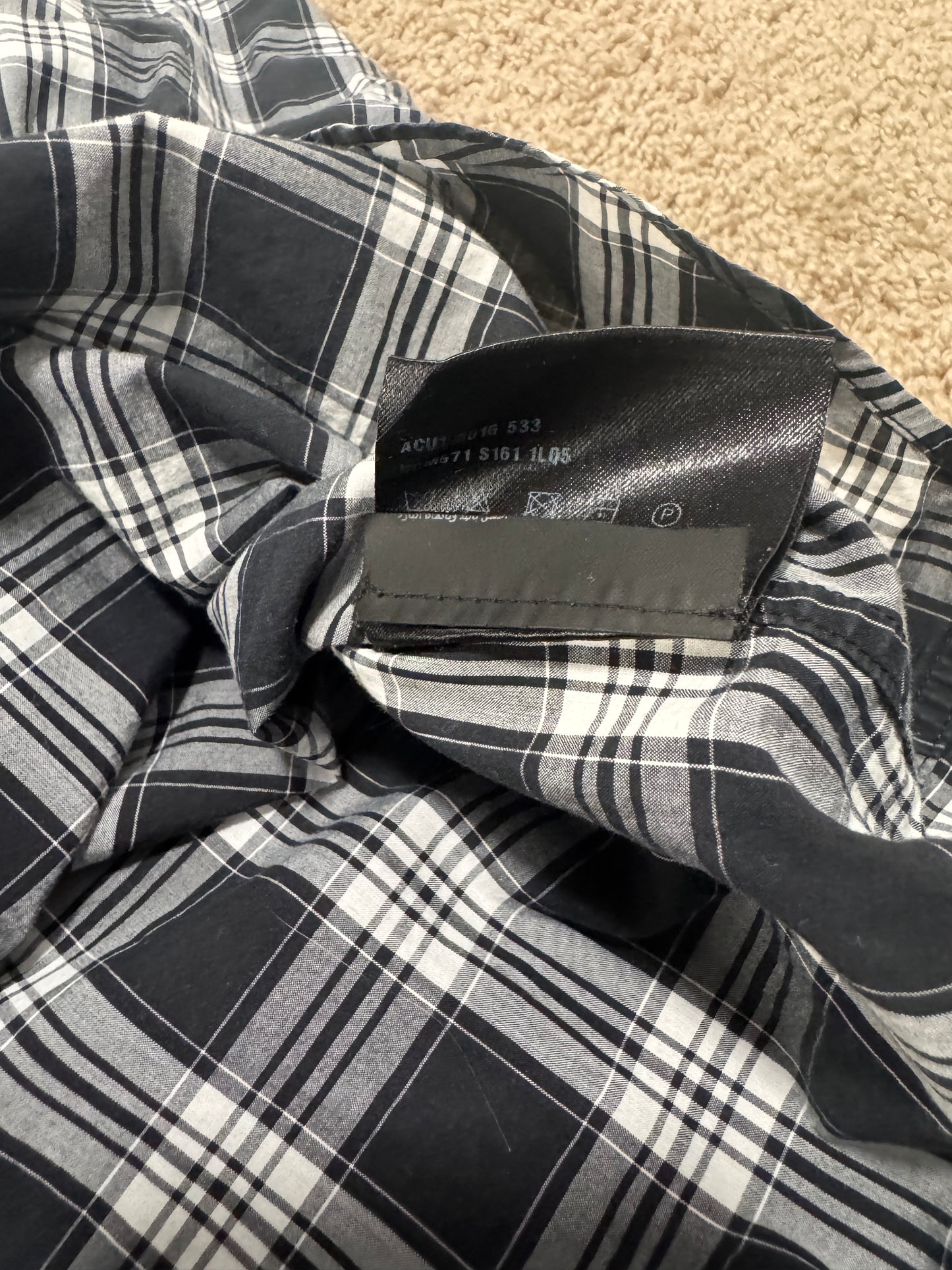 Authentic Prada Men’s Dress Shirt – Size 42 (16 1/2), Navy Plaid, Italian Designer