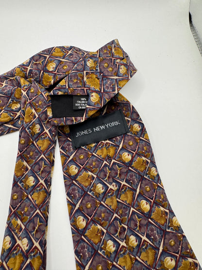 Jones New York 100% Silk Tie – Vintage Geometric Floral, 60” x 4”