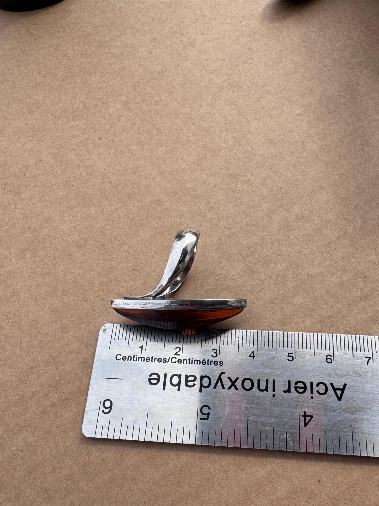 Sterling Silver Ring with Marquise Amber, Size 8.5