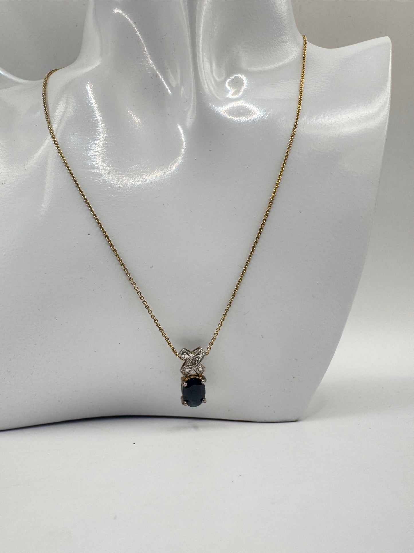 Gold-Plated Sterling Silver(925) Necklace with Black Stone Pendant