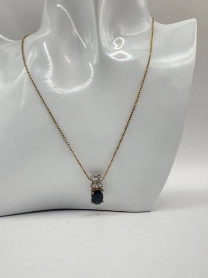 Gold-Plated Sterling Silver(925) Necklace with Black Stone Pendant