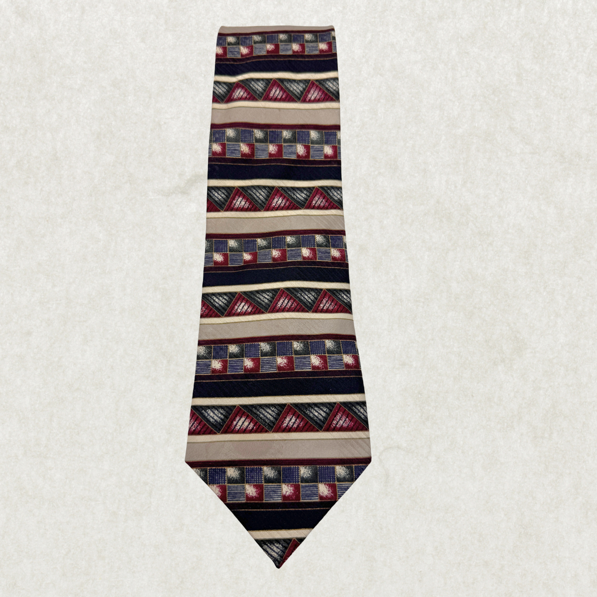 Vintage Bosa Silk Tie – 100% Silk, Geometric Stripe Pattern