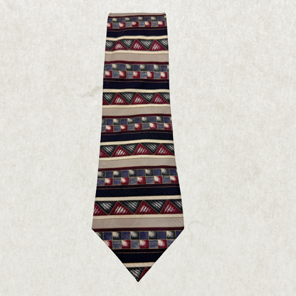 Vintage Bosa Silk Tie – 100% Silk, Geometric Stripe Pattern