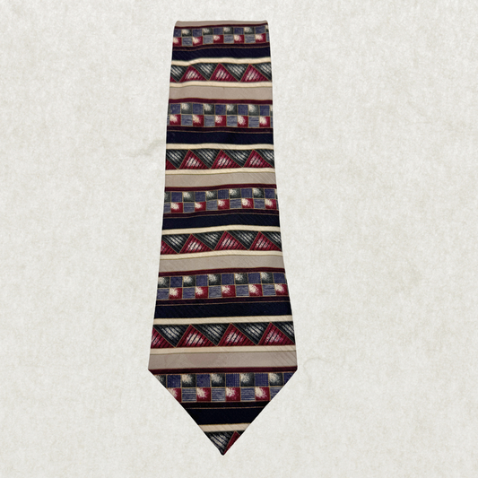 Vintage Bosa Silk Tie – 100% Silk, Geometric Stripe Pattern