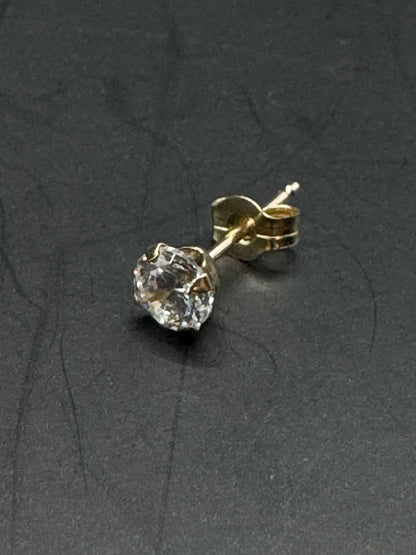 Single 10K Gold Stud Earring with Clear Stone
